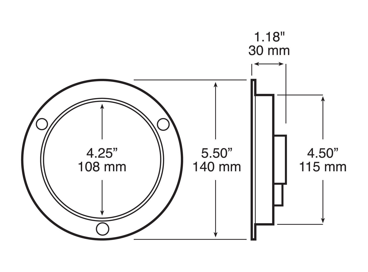 LED REAR FOG & REV RND ECE RED/WHT FLG MNT 4 inch MV, bulk pack