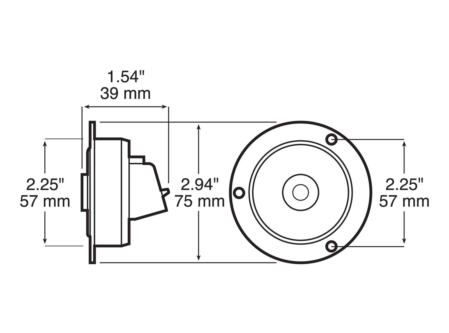 LED Marker/ Clearance, PC-Rated, Round, AMP, w/ Flange, 2.0 inch, red, bulk pack