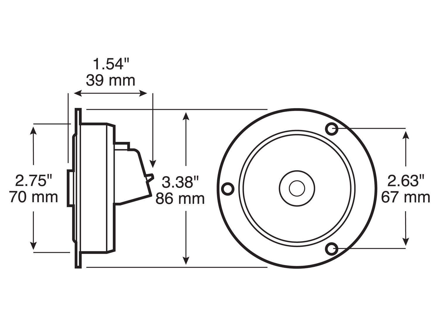 LED Marker/ Clearance, PC-Rated, Round, Clear Lens, AMP, w/ Flange, 2.5 inch, amber, clear lens, bulk pack