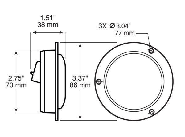 LED Marker/Clearance PC-Rated, Round AMP w/ Flange 2.5" - Image 2