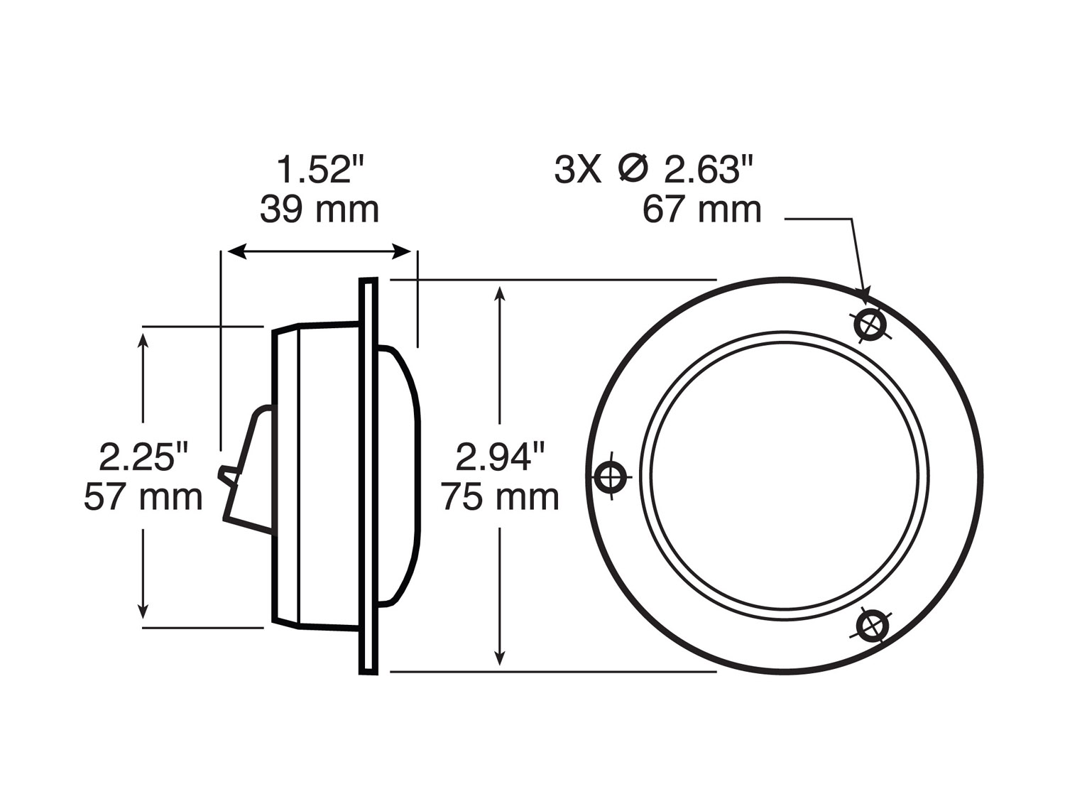 PC-Rated 2 inch Clearance & Side Marker Light; red flange; poly bag