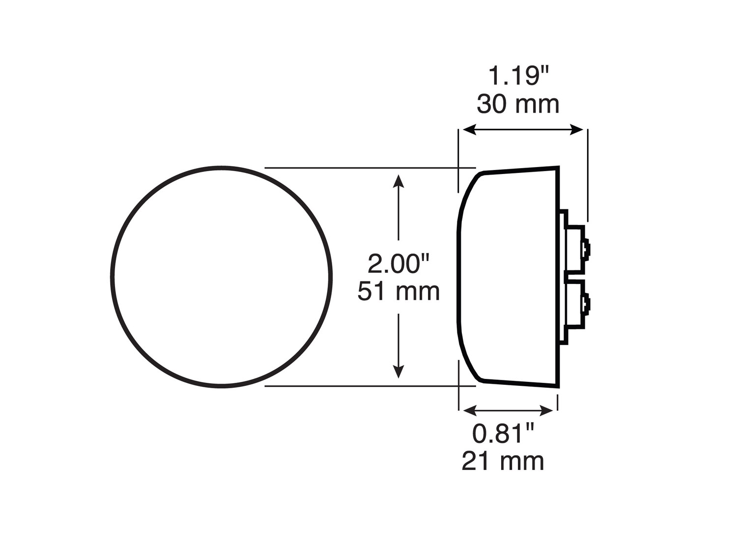 PC-Rated 2 inch Clearance & Side Marker Light; amber grommet; bulk pack