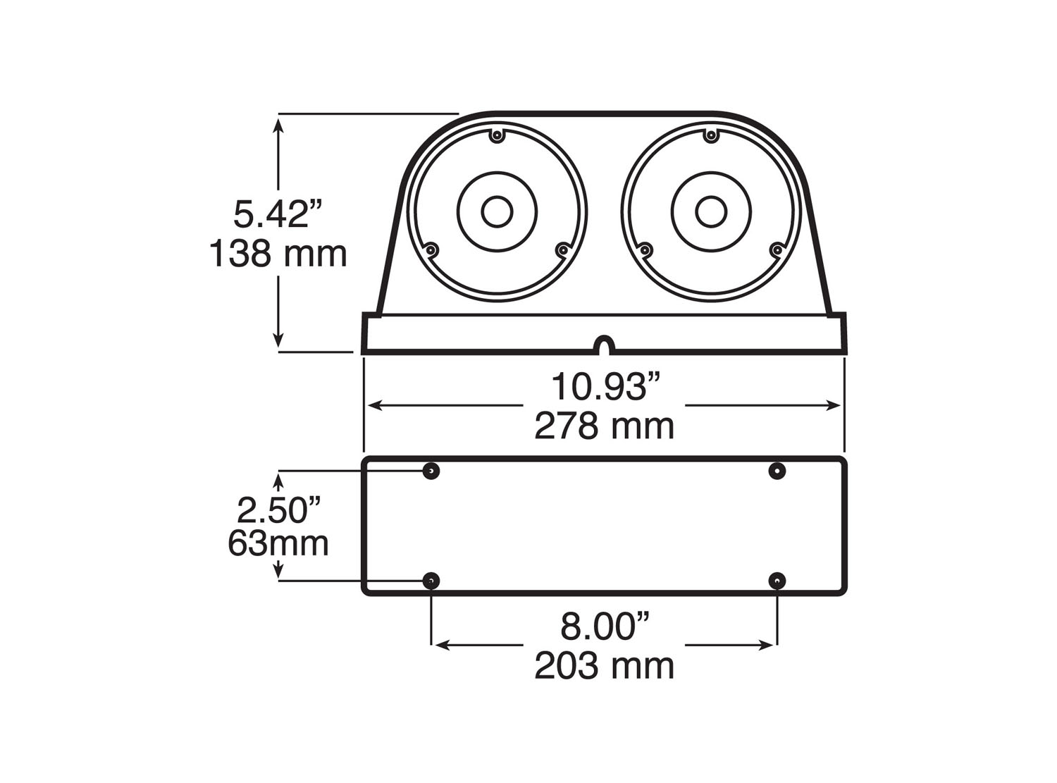 Agricultural Stop / Turn / Tail & Warning Light, dual, curbside, bulk pack