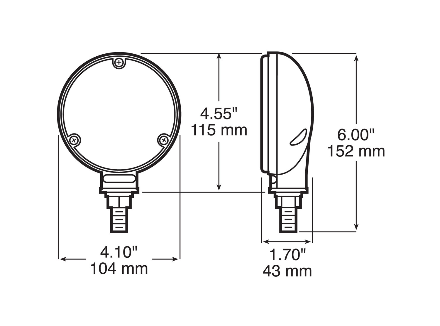 Round Single-Face Pedestal Stop / Turn / Tail Light; stripped leads; bulk pack