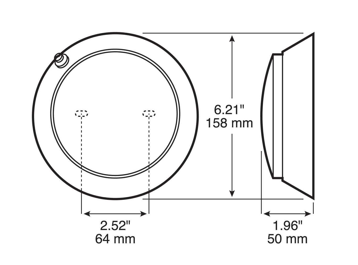 Incandescent Dome Light, 2 inch x 6.3125 inch, white, bulk pack