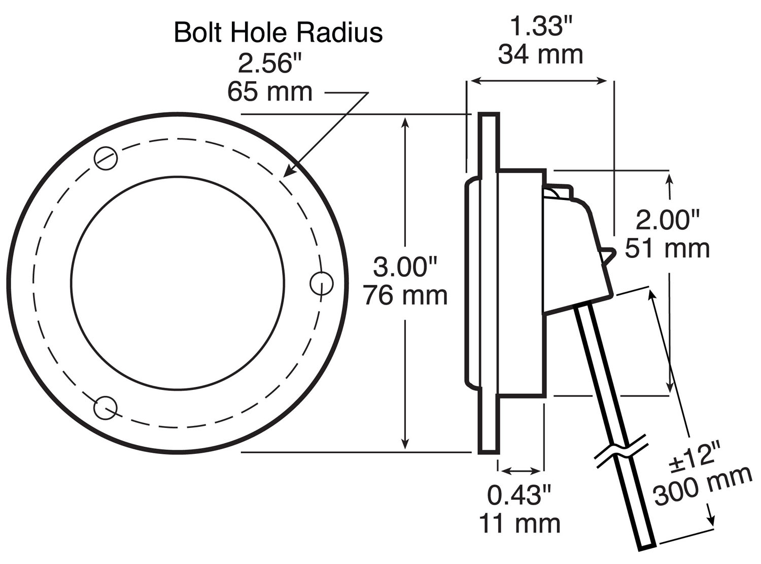LED Single Diode 2 inchClearance/Marker Light w/Reflex; red, hardwired; bulk pack