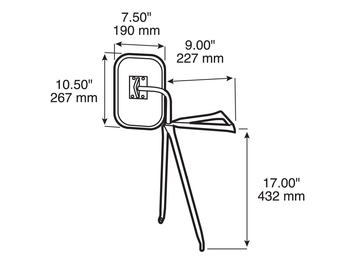 Mirror, Universal, Swing-Away, Rectangular, Stainless Steel, 7.5 inch x 10.5 inch, box