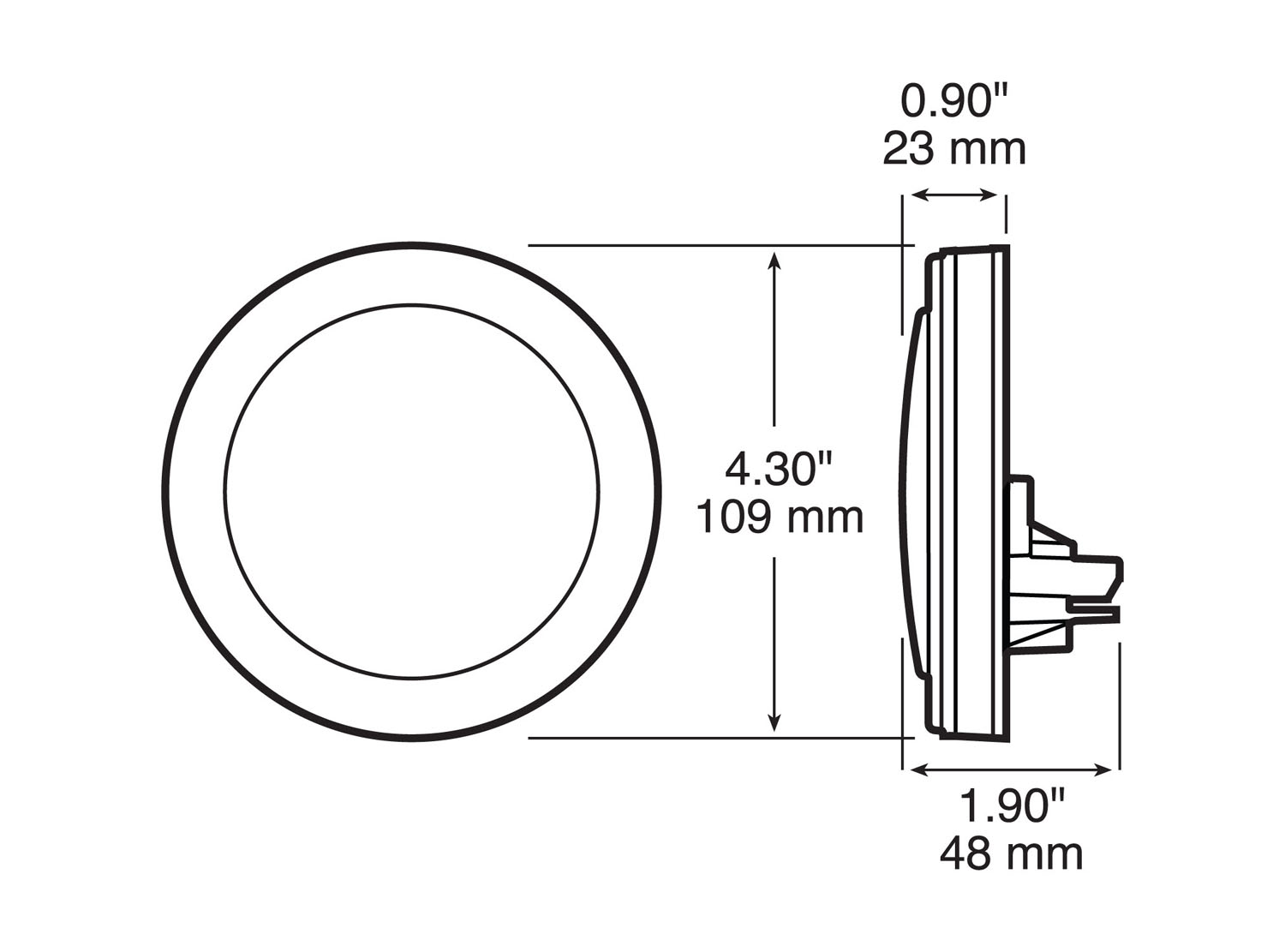 Single Diode PL3 4 inch Round Stop / Turn / Tail Light w/ Reflex; grommet; poly bag