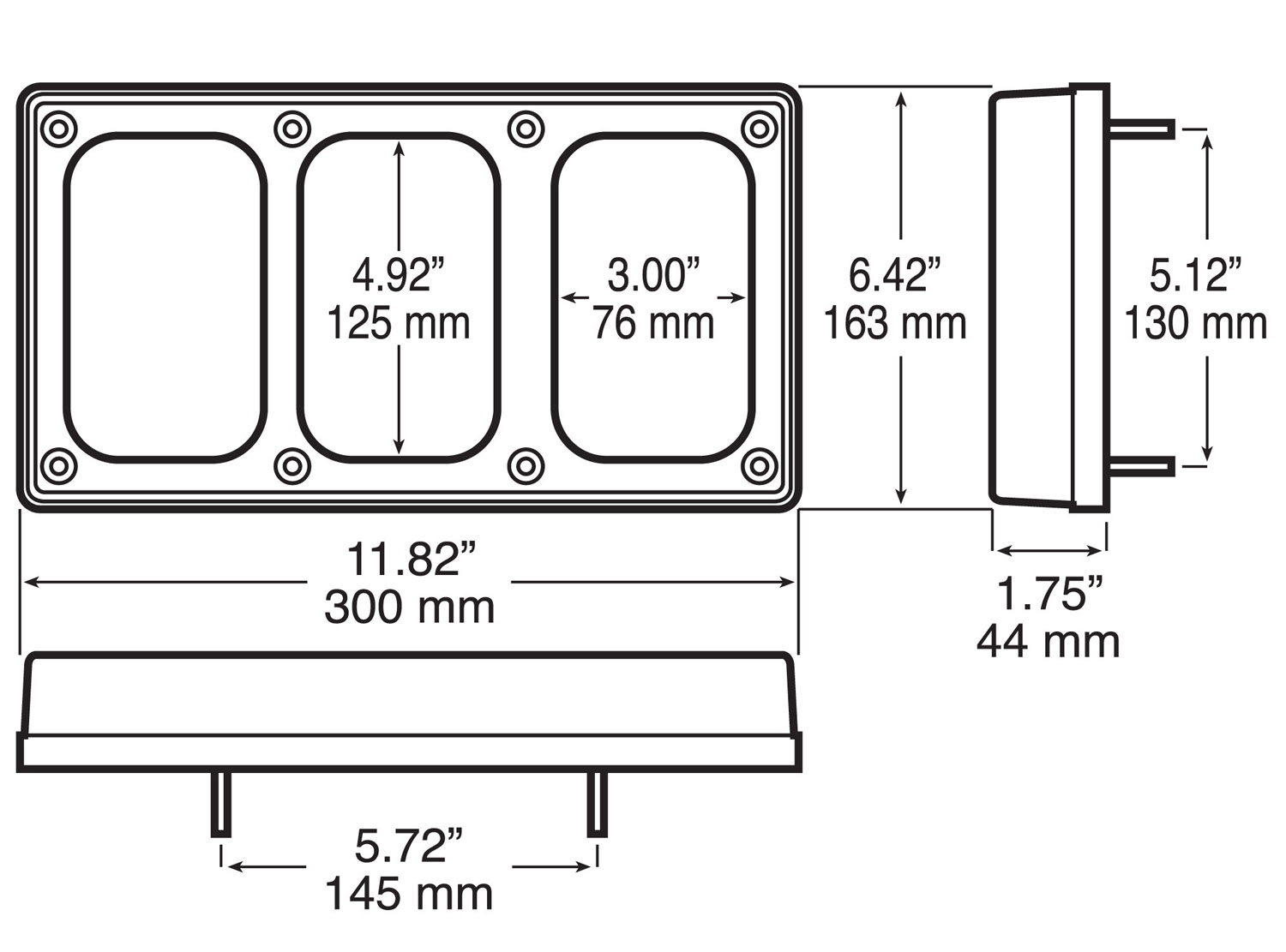 Surface-Mount Bracket for Rectangular Lights; double light, vertical; bulk pack