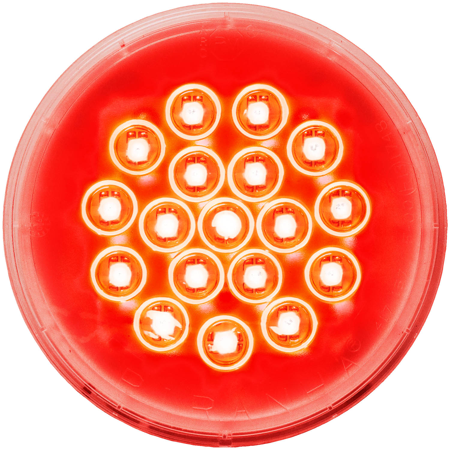LED ECE-Compliant Round Rear Fog Light, clear w/red diodes, grommet mount, mfg. pack