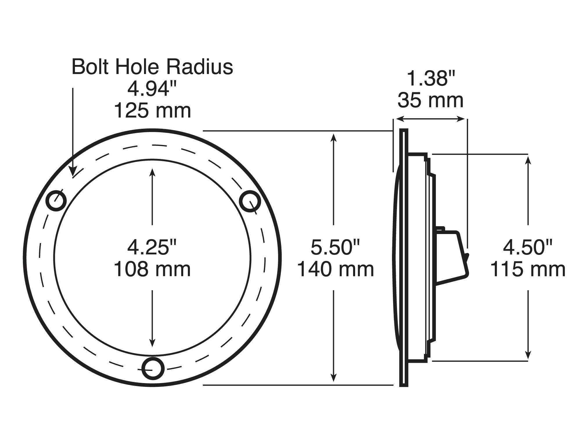 Single Diode AMP 4 inch Round Stop / Turn / Tail Light, 12 Volt; flange; bulk pack