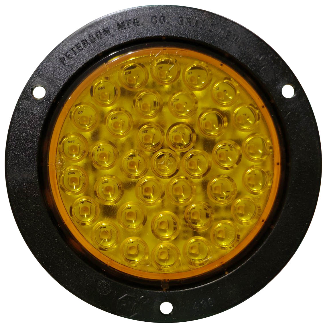 36-Diode 4 inch Round Strobe & Rear Turn Signal w/ Sync; amber, flange, roadside high; bulk pack