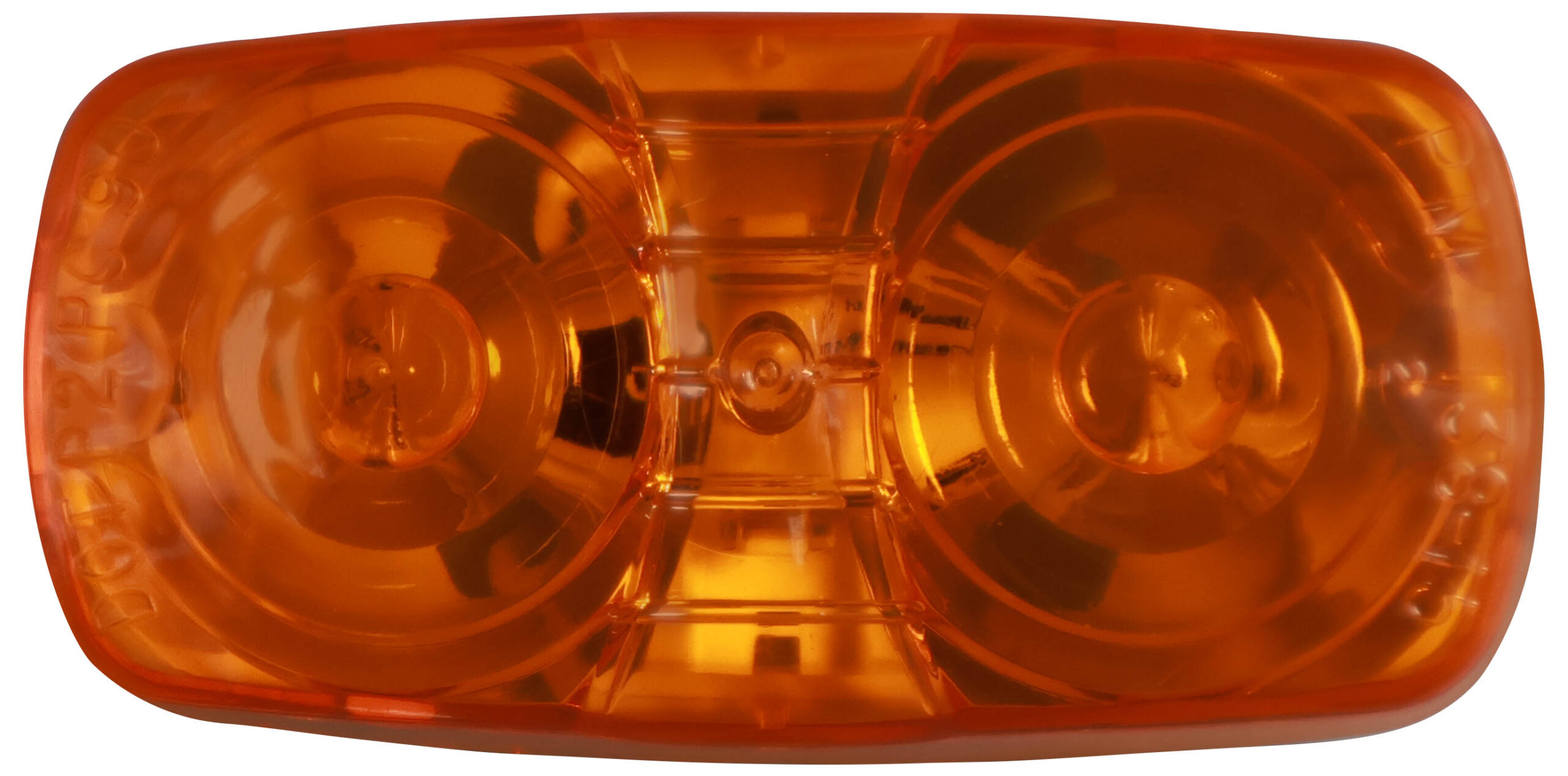 LED Marker/ Clearance, PC-Rated Multi-volt Rectangular, Double Bulls-Eye, 4 inch x 2 inch w/ Two .180 Bullets, amber, bulk pack