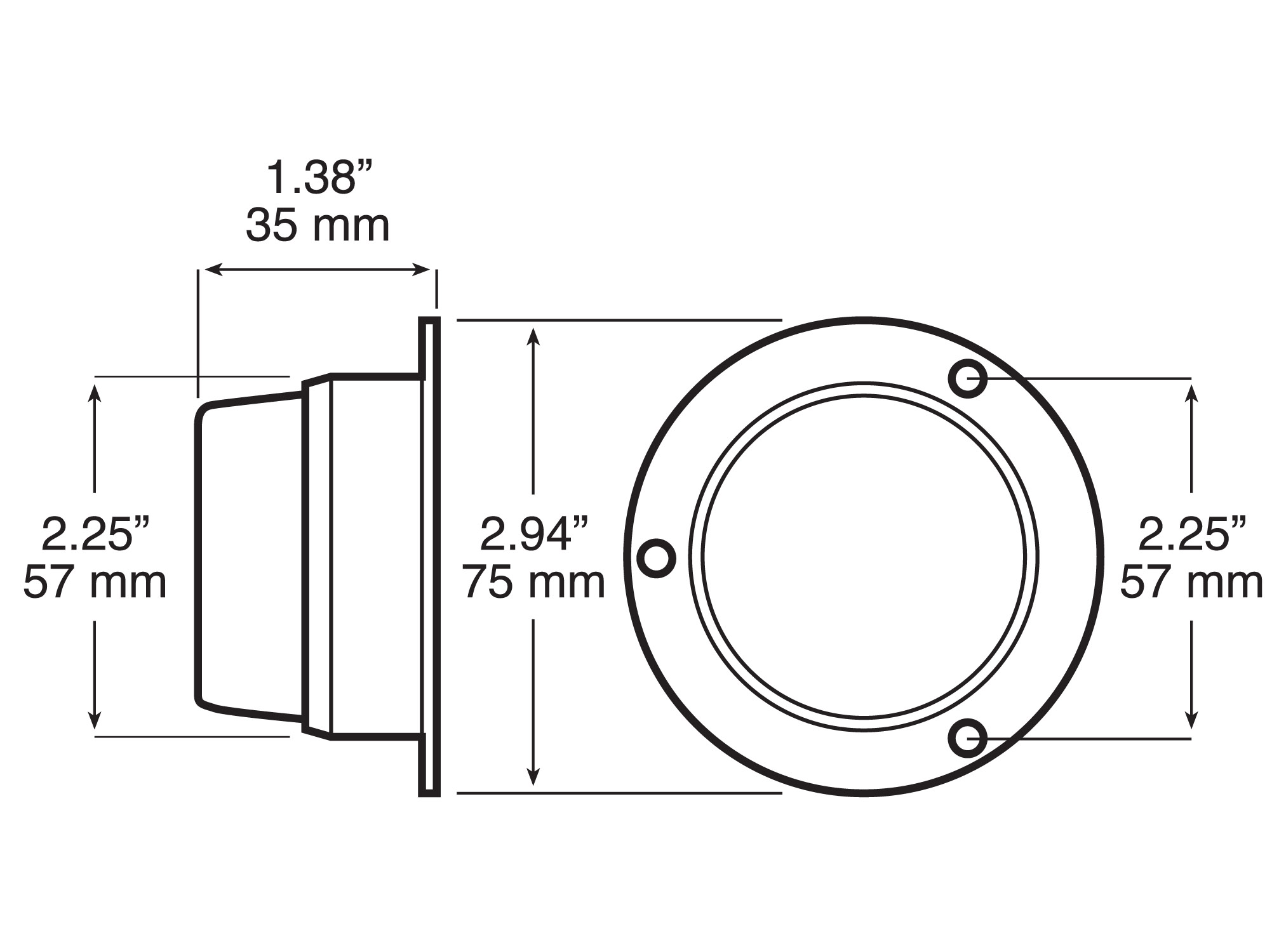 2 inch Round PC-Rated Clearance/Side Marker Light, amber surface mount, bulk pack