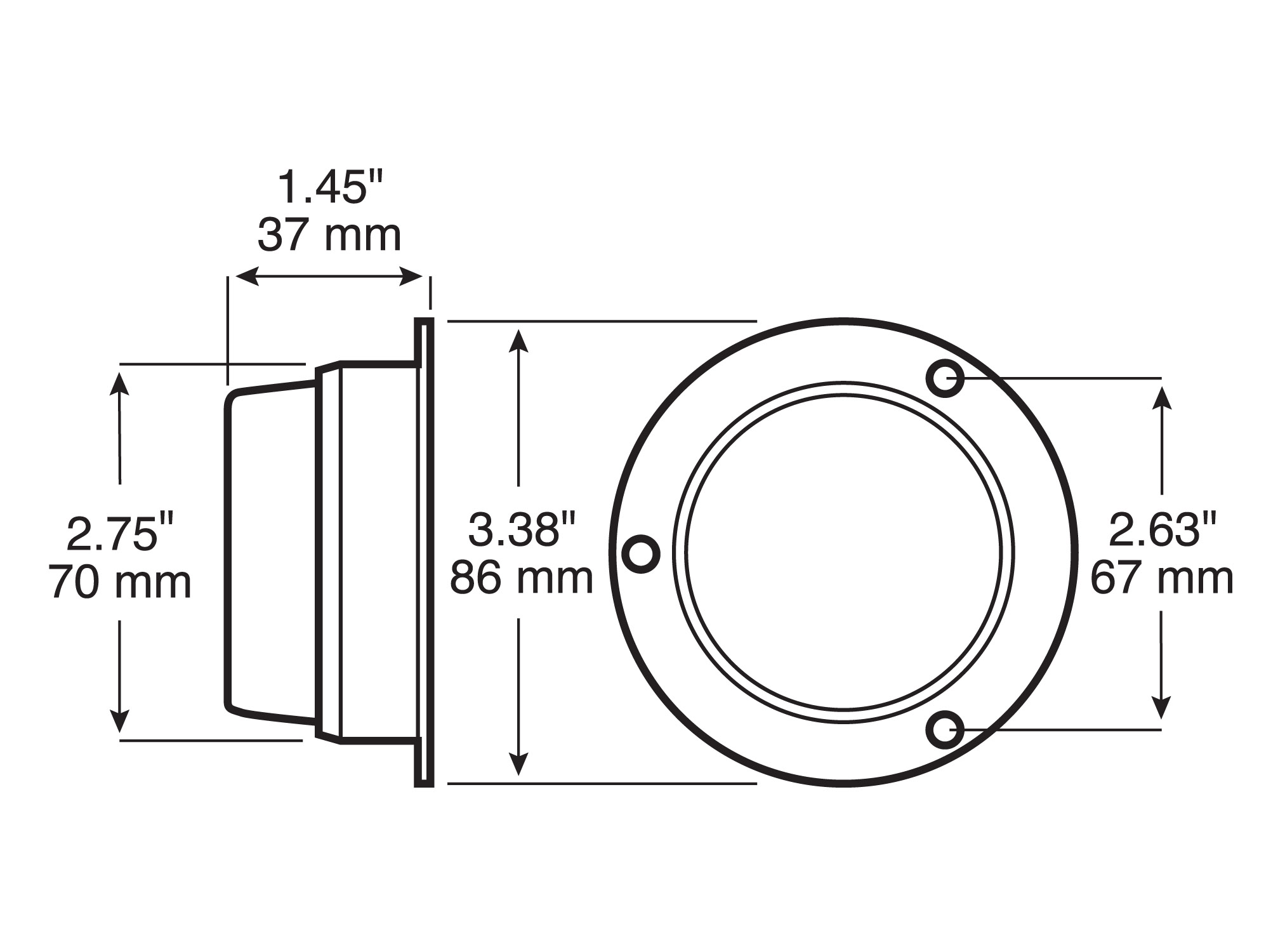 2 1/2 inch Clearance/Side Marker Light; red surface mount; bulk pack