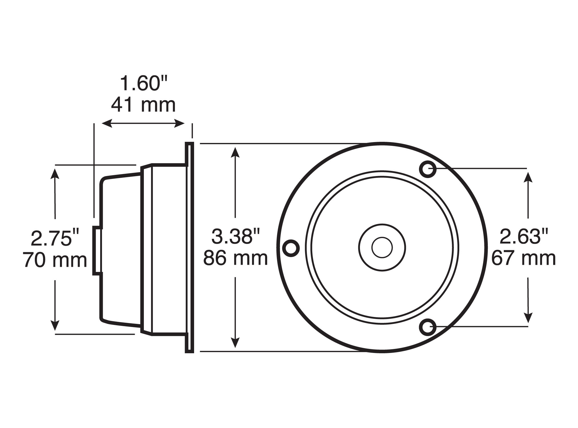 LED Marker/ Clearance, PC-Rated, Round, AMP, w/ Side Marker Flange, 2.5 inch, red, bulk pack
