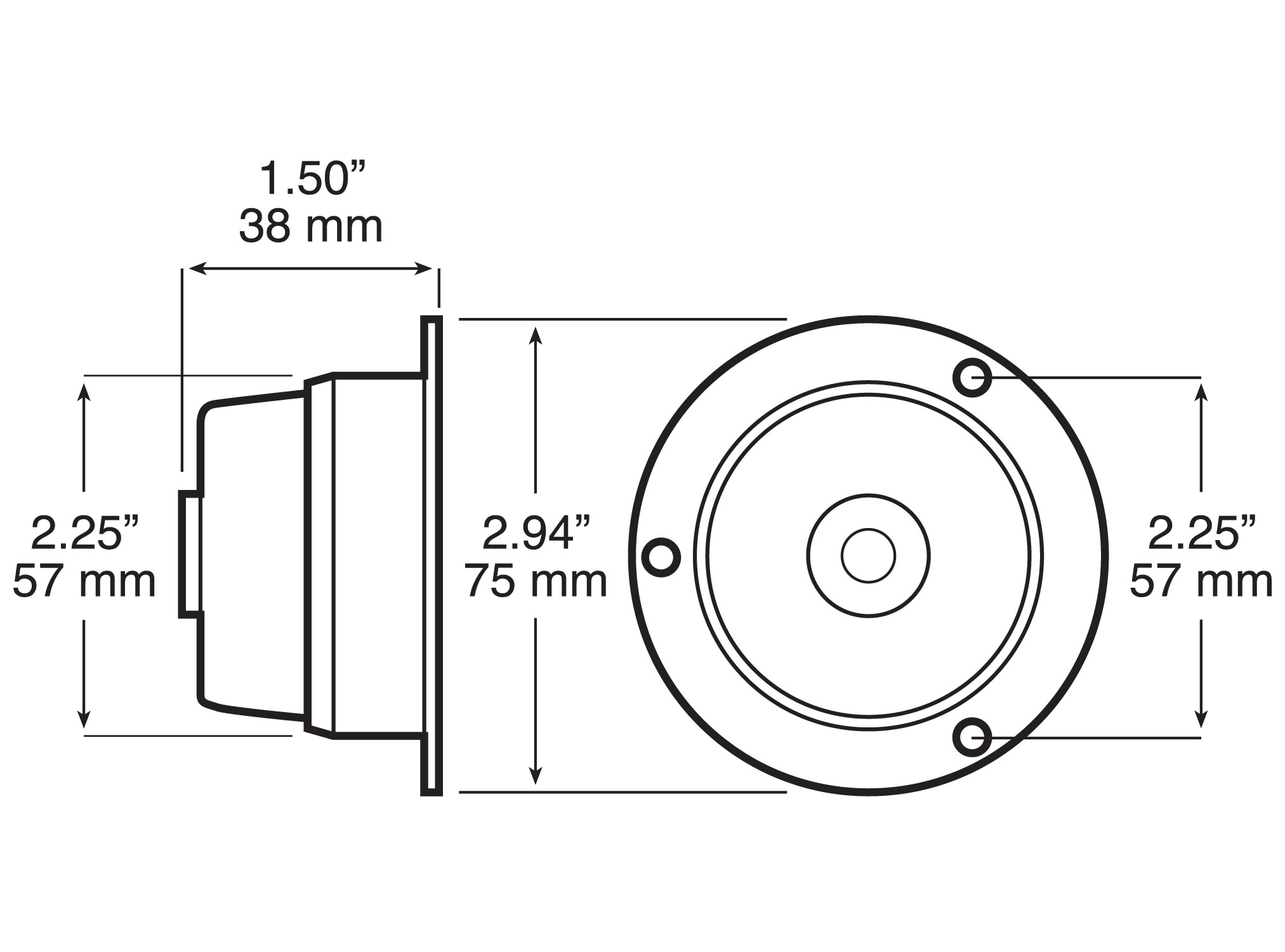 LED Marker/ Clearance, PC-Rated, Round, Side Marker Flange, 2 inch, Multi-volt, red, bulk pack