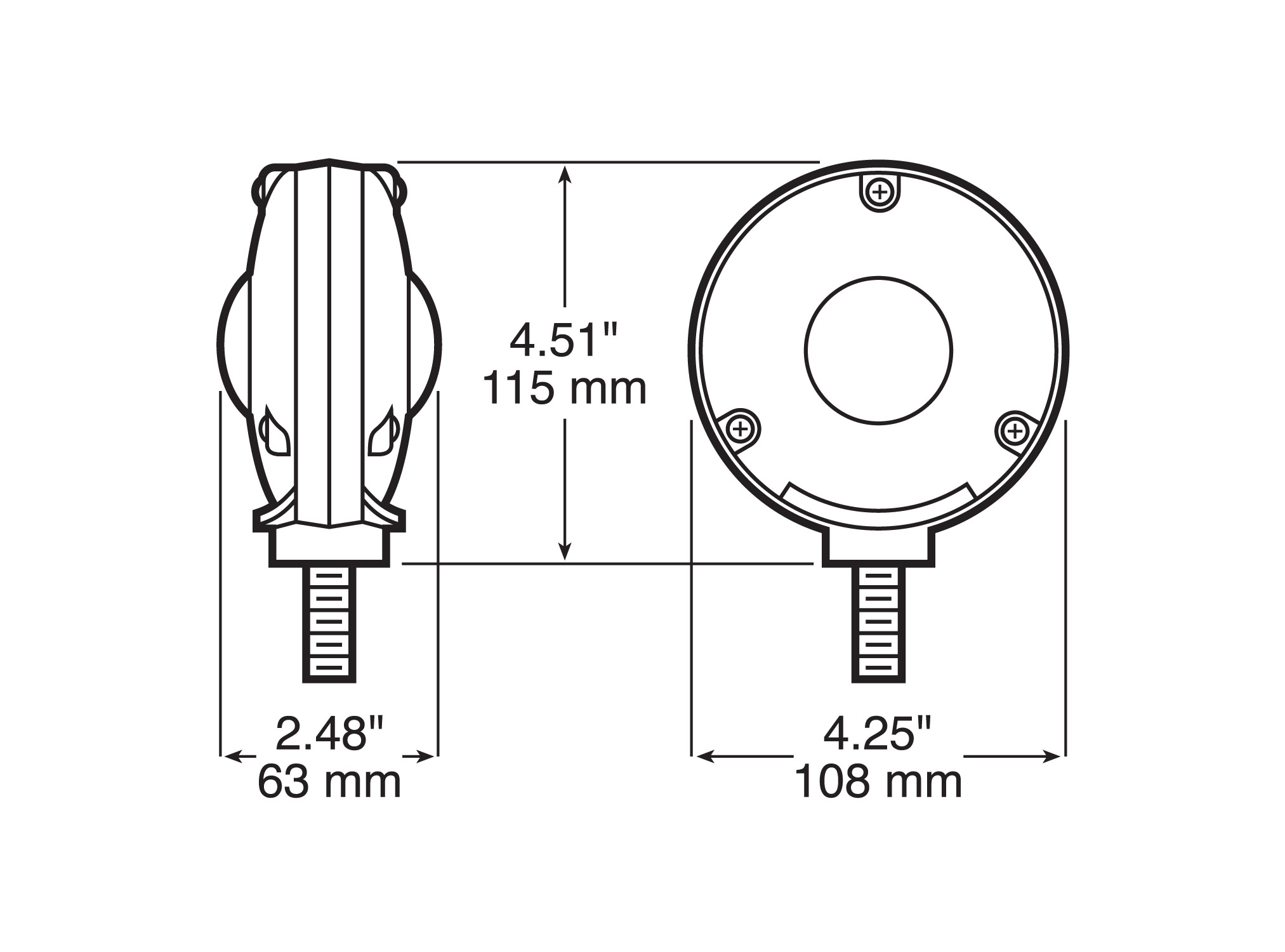 Double-Face Round Park & Turn Light; amber / red w/ parking light; poly bag
