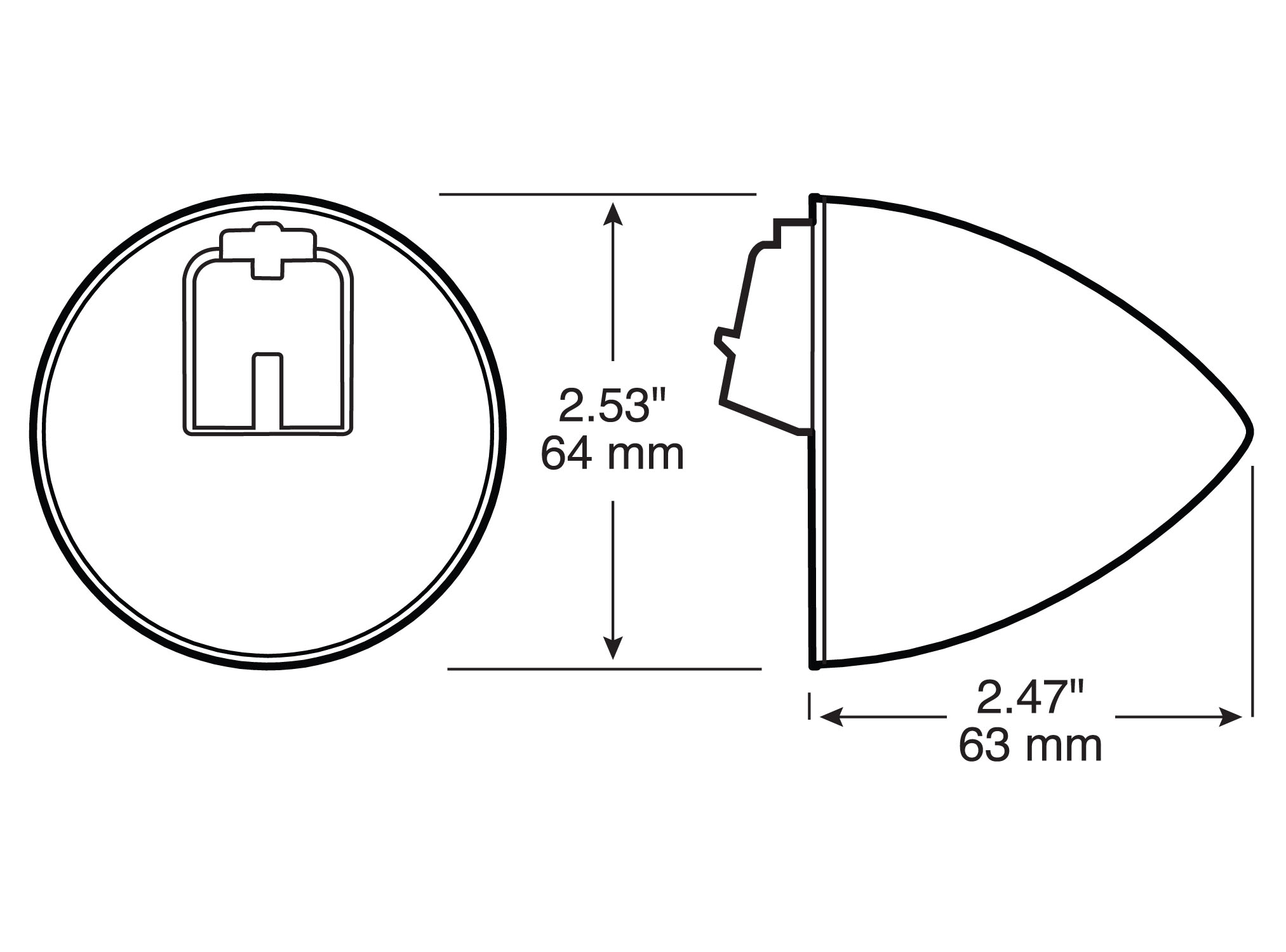 PC-Rated 2 1/2 inch Beehive Clearance/Side Marker Light; red; poly bag