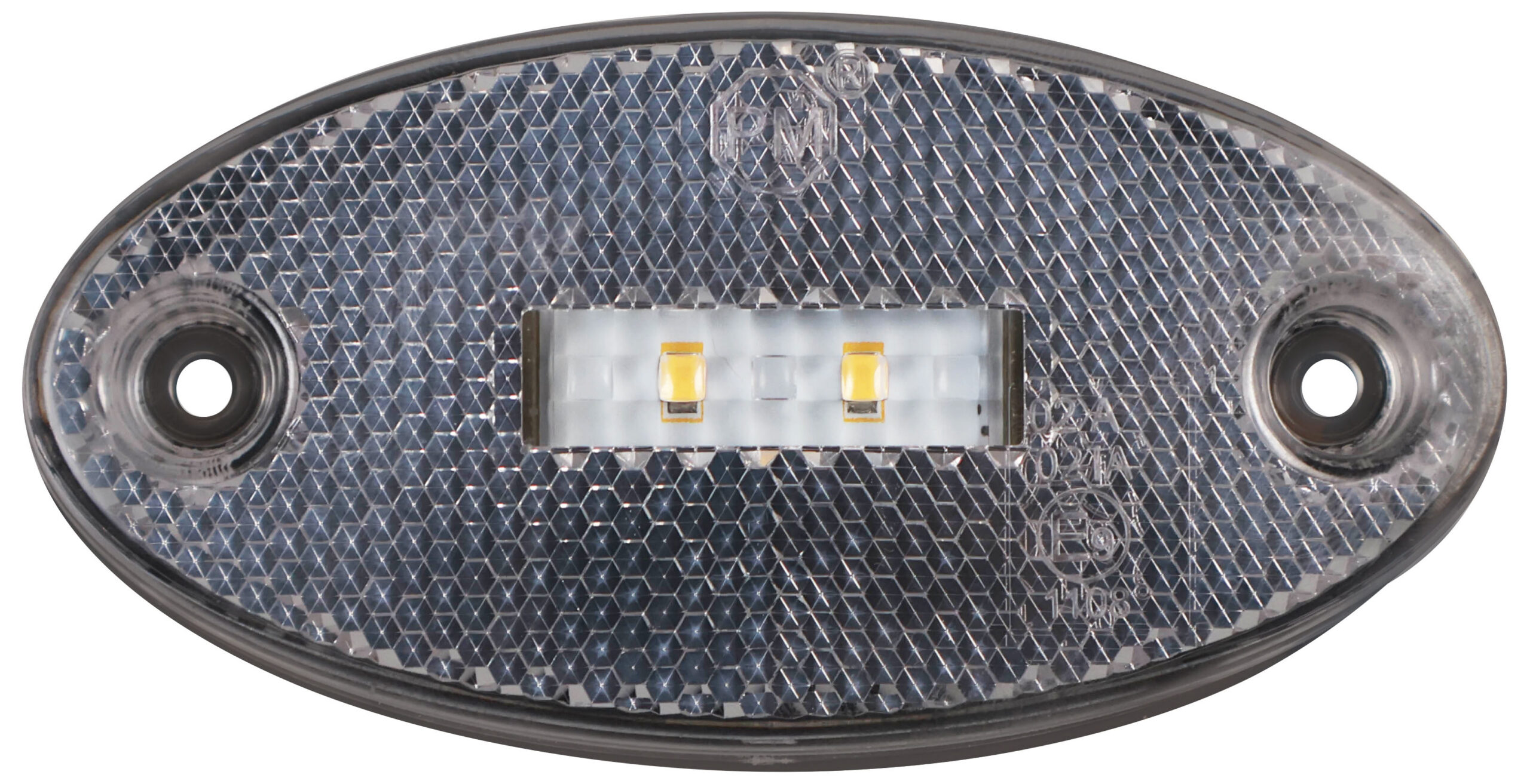 LED ECE Oval Side Marker/Outline Light w/Reflex; white front outline marker; poly bag