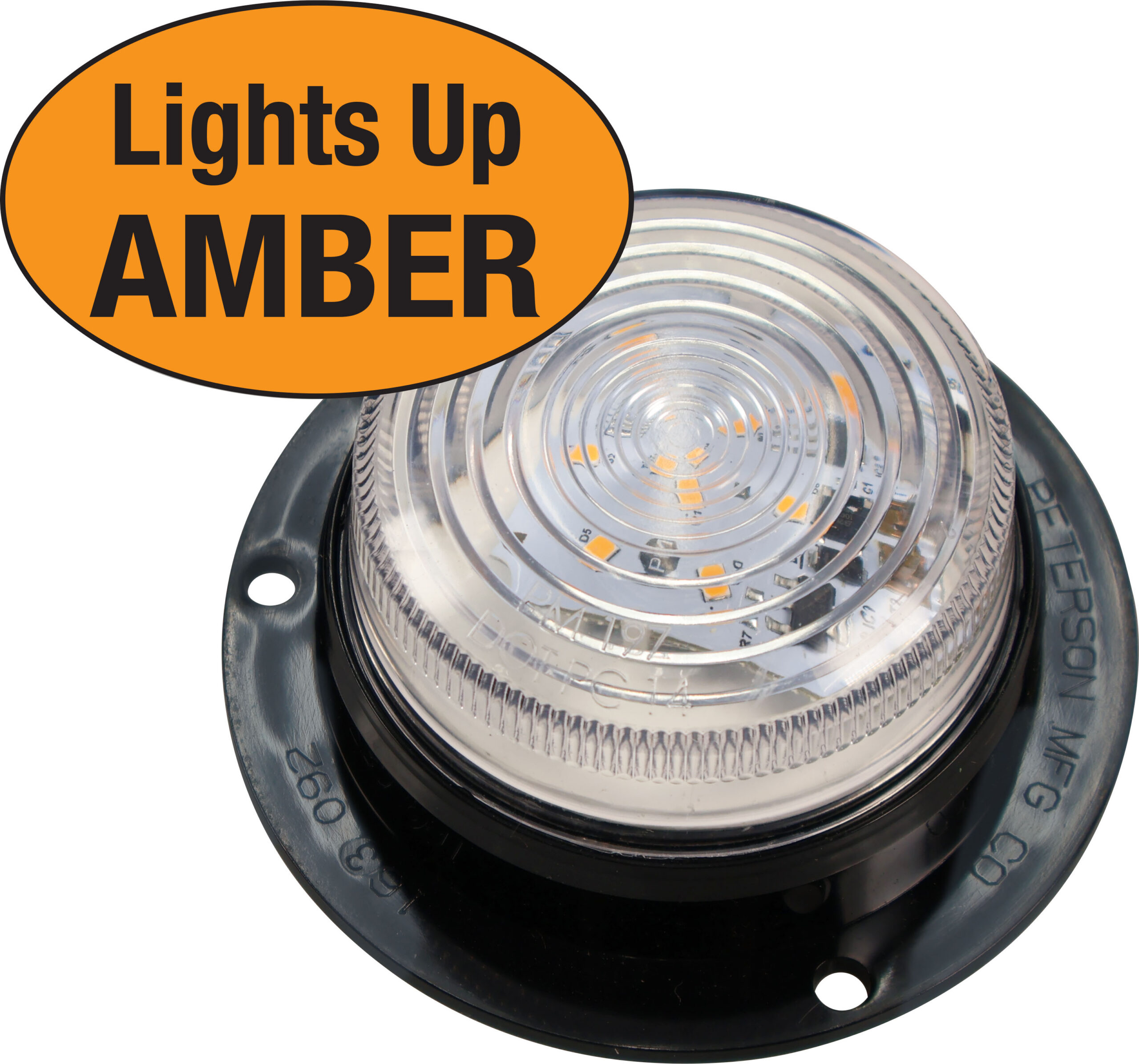 PC-Rated 2 1/2 inch Clearance & Side Marker Light; amber surface clear lens; poly bag